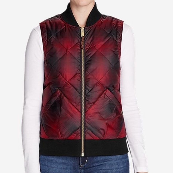 Eddie Bauer Skyliner Down Vest worn twice plaid red women’s small - Picture 4 of 6